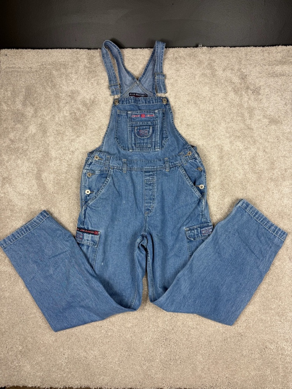 Vintage BUM Equipment Women Blue Denim Jean Bib Overalls‎ Carpenter Size M